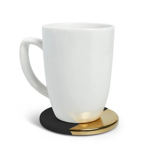 Luxury Black Marble Abstract Gold Accent Round Beverage Coasters - Set Of 6 - Picture 5 of 5